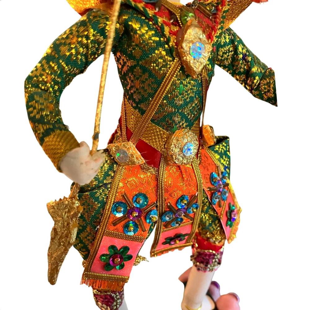 Vintage Thai Khon Dancing God Doll – Green Costume (11.5”) - Picture 5 of 14